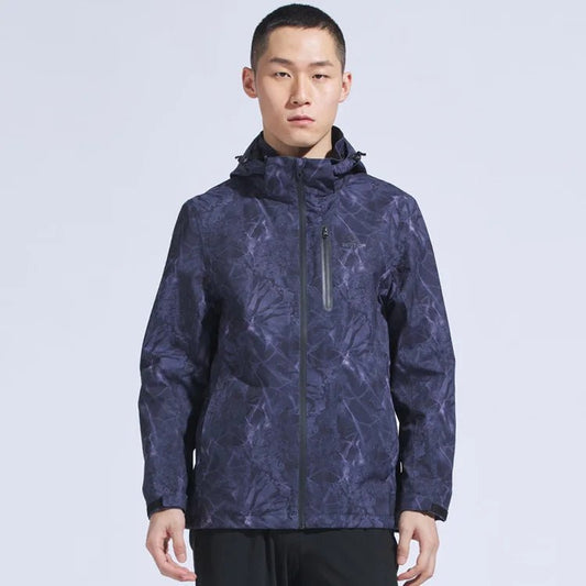 Man Winter Outdoor Rain Waterproof Hiking Jacket Heat Sealed Camo Print Hoodie Jacket - Allen Fitness
