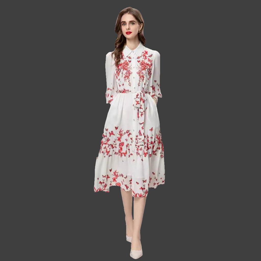 Colorful Floral Lace - Up Dress with Beads and Long Sleeves, Ideal for Heavy Industry - Allen - Fitness