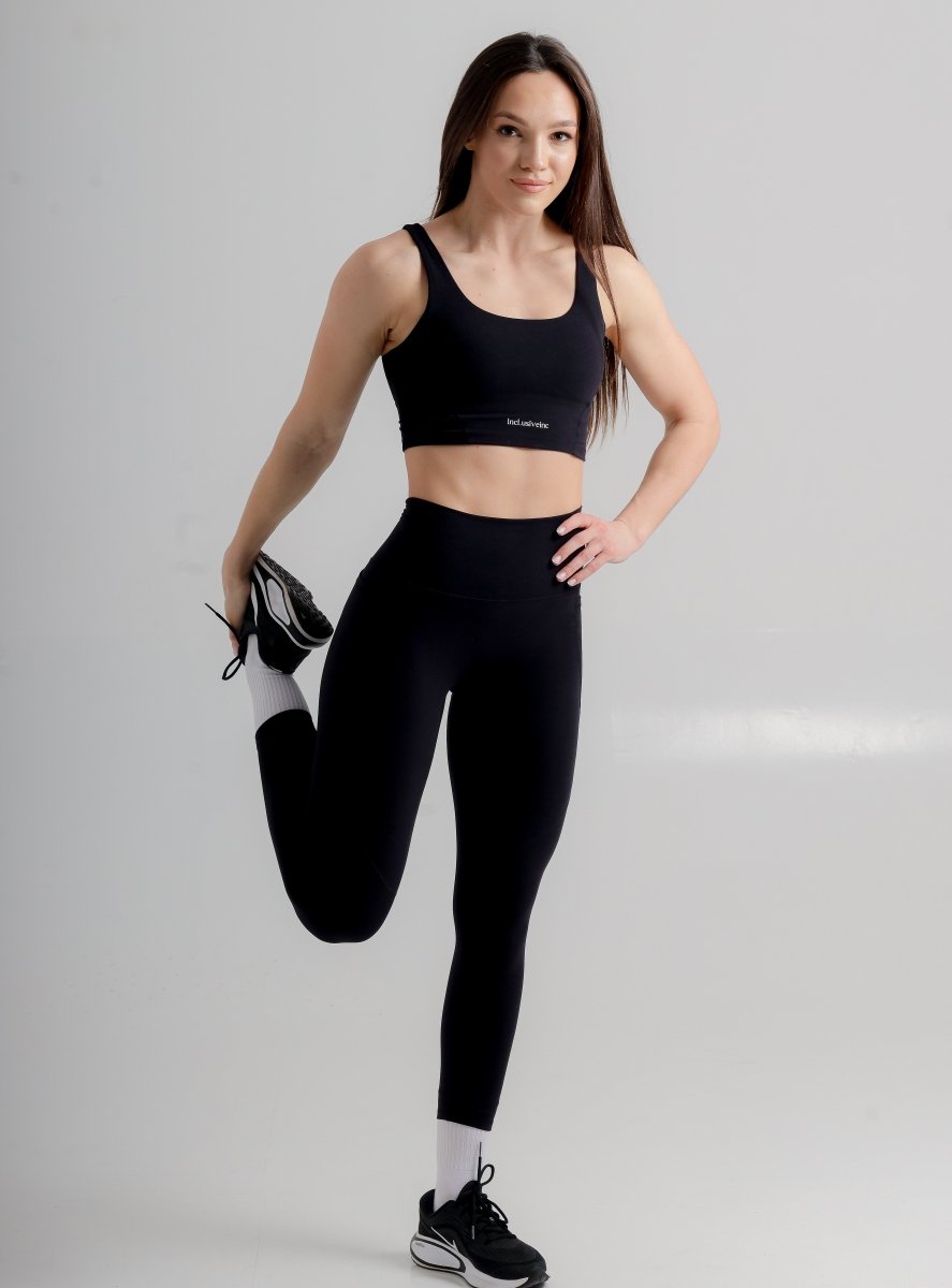 Incl.usiveinc Black Sports Bra - High Support, Breathable Fabric for Medium to High Impact Workouts - Allen - Fitness