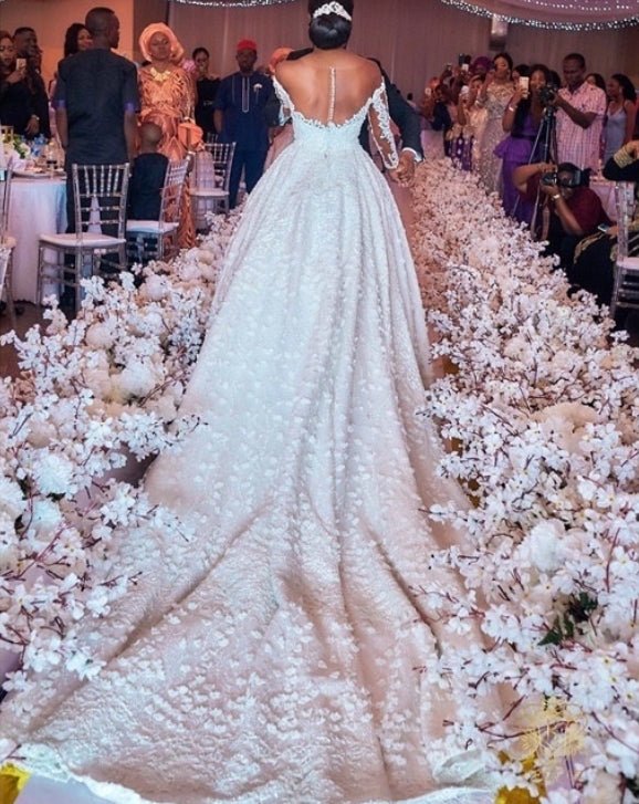 Lace Wedding Dress with Pearl Detail - Sizes 2-16, Elegant Bridal Gown in White.