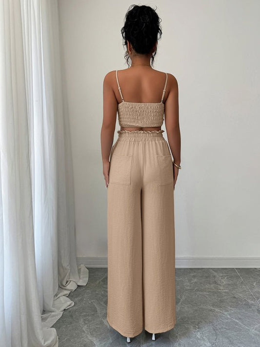 Light beige suspender vest wide - leg pants two - piece suit - Allen - Fitness