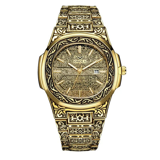 Men's Retro Watch ONOLA 3808 Waterproof Quartz with Steel Strip and Custom Muslim Azan Feature - Allen - Fitness