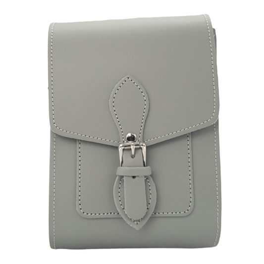 Stylish Handmade Leather Phone Bag - Festival Ready Ghost Grey with Adjustable Strap - Allen - Fitness