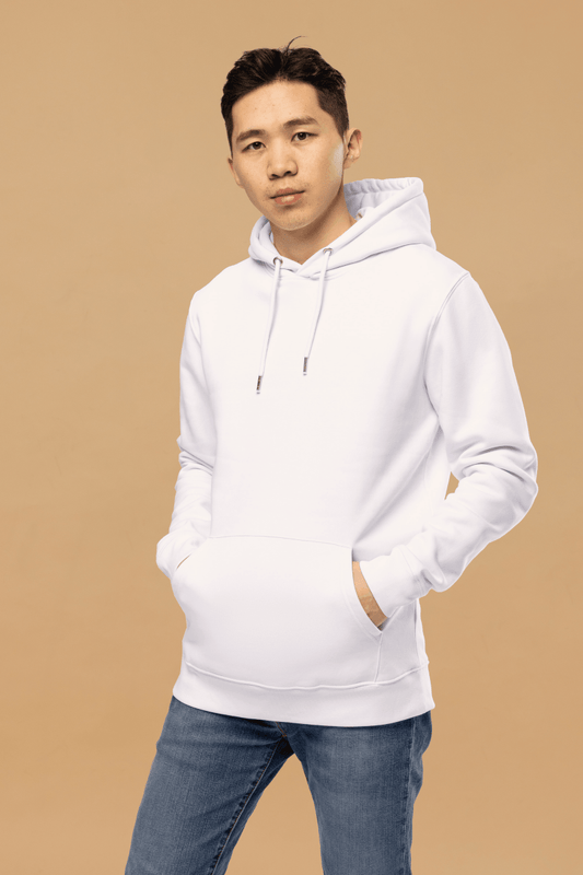 Stylish Streetwear Hoodie Made From 100% Organic Cotton - Minimalist White Design With Pouch Pocket - Allen - Fitness