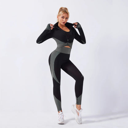 3 - Piece Seamless Yoga Set for Women - Elastic Gym Outfit for Fitness and Yoga - Allen - Fitness