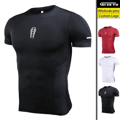 Custom Short Sleeve Sports Tops Seamless Dry Fit Sports Mens Compression Gym Wear Men Gym Tights Gym Fitness Wear - Allen-Fitness
