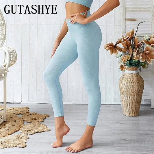 Gutashye Seamless Legging Yoga Pants Sports Clothing Solid High Waist Full Length Workout Leggings. - Allen-Fitness