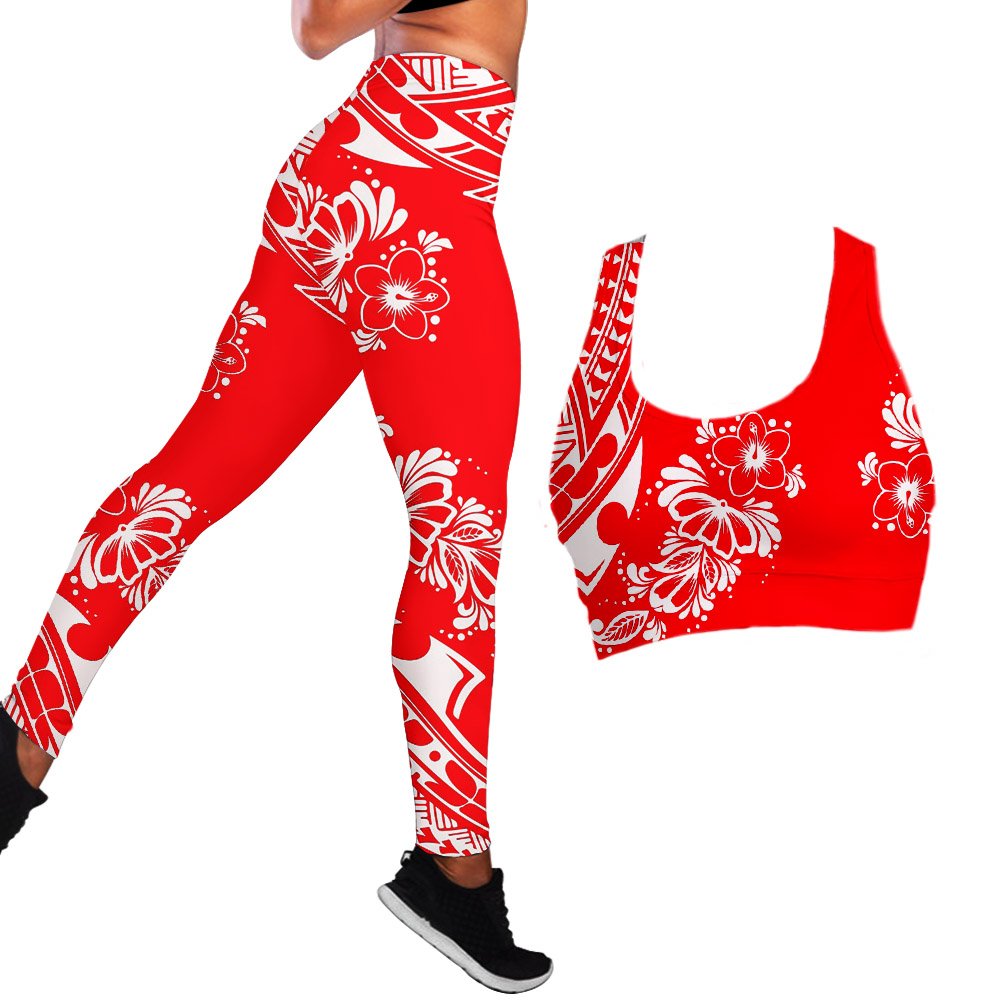 Polynesian Hibiscus Seamless Yoga Set Sports Bras Leggings 2 Piece Set Women Workout Clothes Workout Set for Gym Jogging Fitness - Allen Fitness