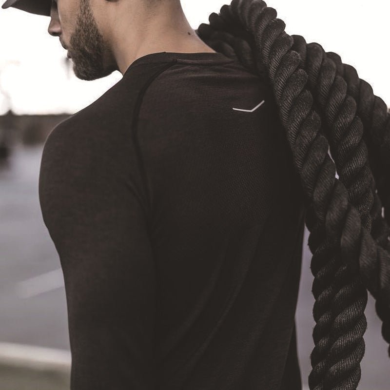 O Neck Long Sleeve Mesh Polyester Quick Dry Workout Gym Athletic T Shirt Men - Allen Fitness