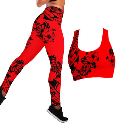 Polynesian Hibiscus Seamless Yoga Set Sports Bras Leggings 2 Piece Set Women Workout Clothes Workout Set for Gym Jogging Fitness - Allen Fitness