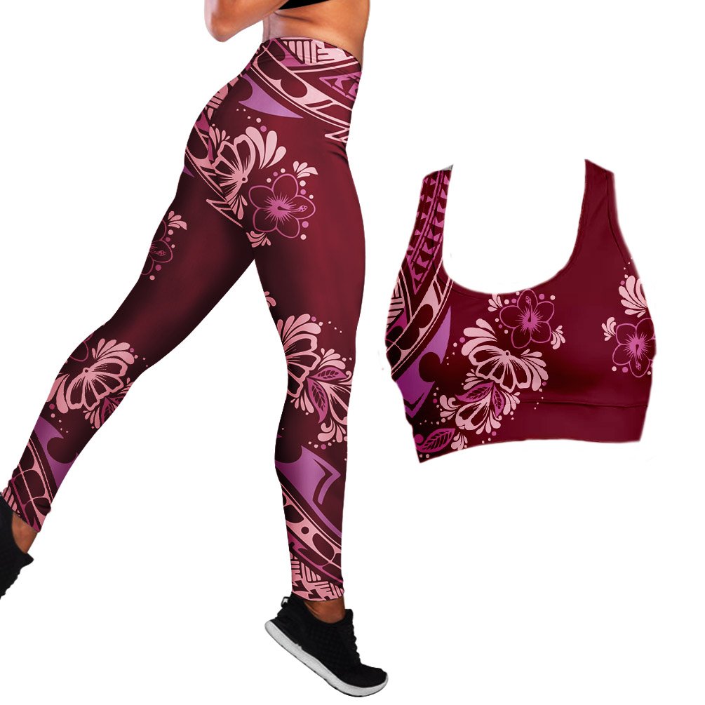 Polynesian Hibiscus Seamless Yoga Set Sports Bras Leggings 2 Piece Set Women Workout Clothes Workout Set for Gym Jogging Fitness - Allen Fitness