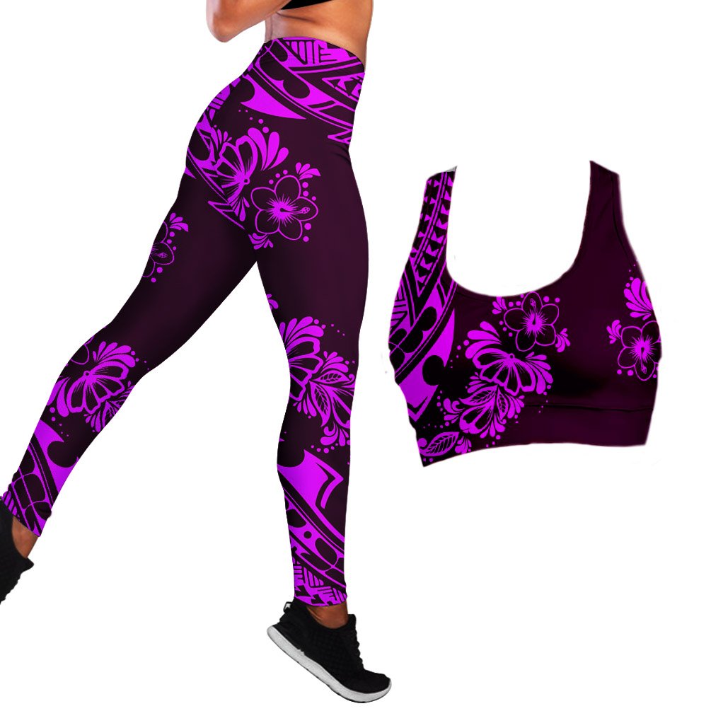 Polynesian Hibiscus Seamless Yoga Set Sports Bras Leggings 2 Piece Set Women Workout Clothes Workout Set for Gym Jogging Fitness - Allen Fitness