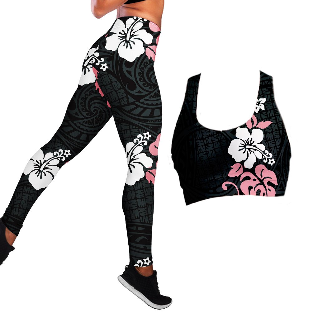 Polynesian Hibiscus Seamless Yoga Set Sports Bras Leggings 2 Piece Set Women Workout Clothes Workout Set for Gym Jogging Fitness - Allen Fitness