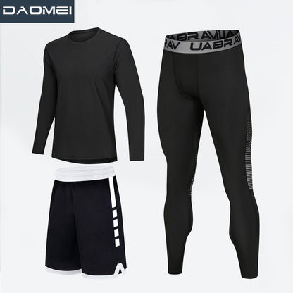 High elastic quick-drying light fabric sportswear compression sports leggings fitness tracksuit men training set soccer clothing - Allen Fitness