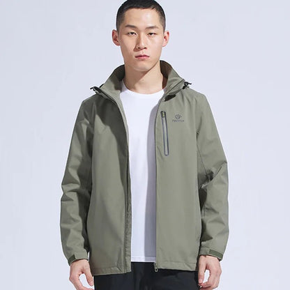 Man Winter Outdoor Rain Waterproof Hiking Jacket Heat Sealed Camo Print Hoodie Jacket - Allen Fitness