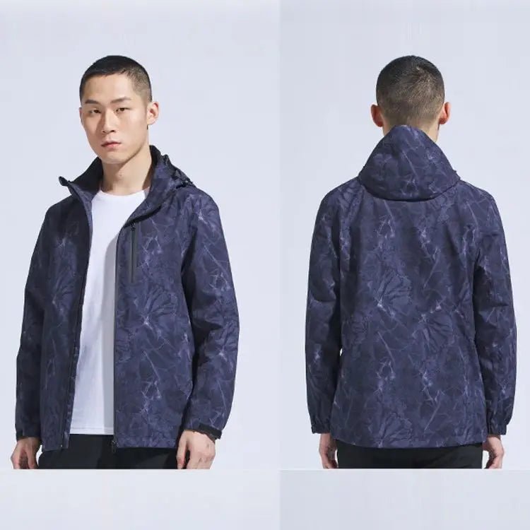 Man Winter Outdoor Rain Waterproof Hiking Jacket Heat Sealed Camo Print Hoodie Jacket - Allen Fitness