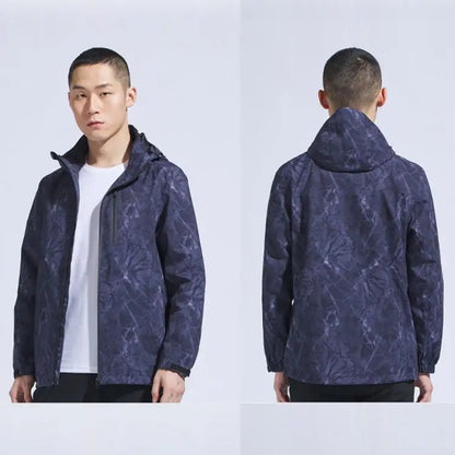 Man Winter Outdoor Rain Waterproof Hiking Jacket Heat Sealed Camo Print Hoodie Jacket - Allen Fitness