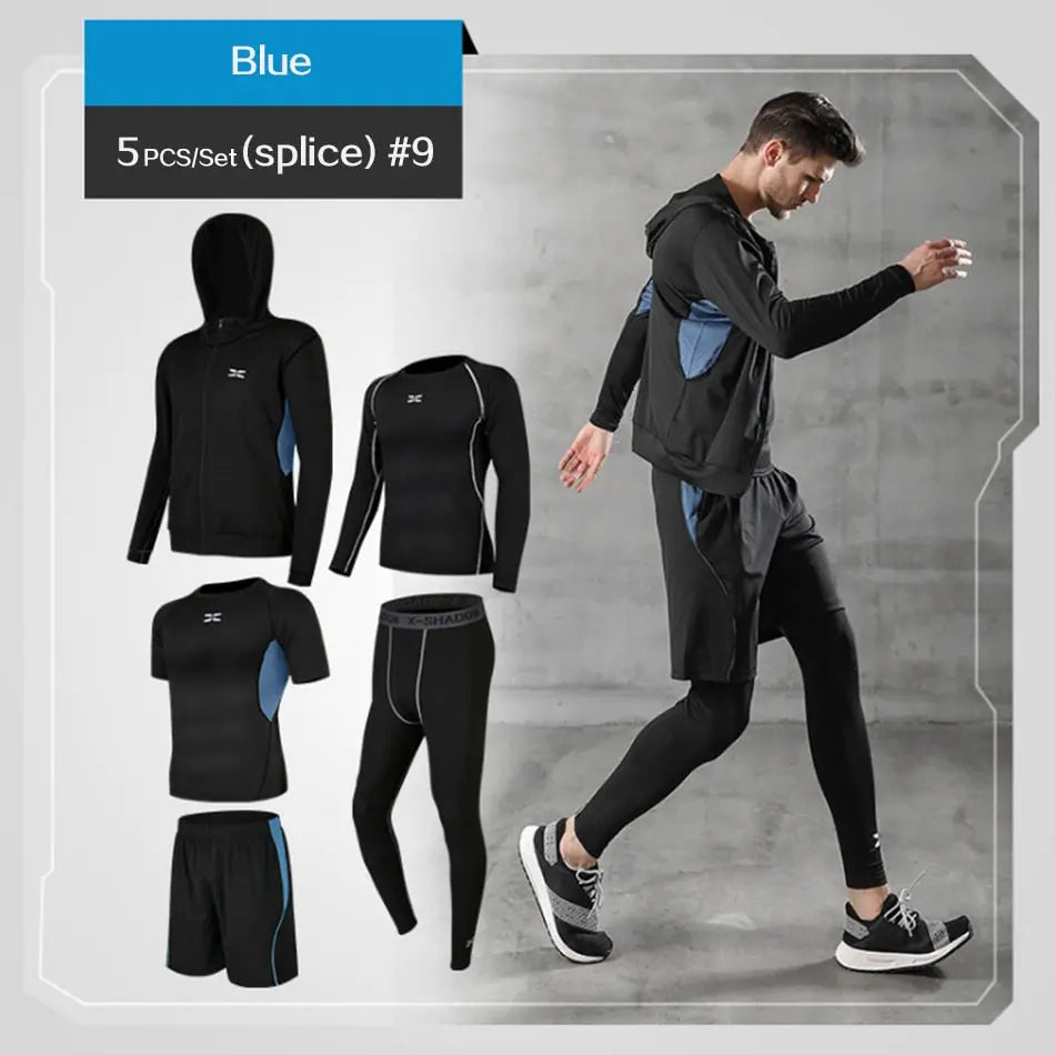 Men Gym Fitness Compression Sports Suit Clothes Running Jogging Sport Wear Exercise Workout Tights - Allen-Fitness