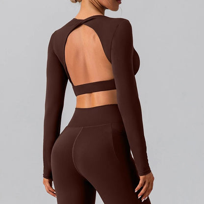 Backless Yoga Sport Bras Long Sleeve Fitness T Shirt Women Breathable Tops - Allen - Fitness