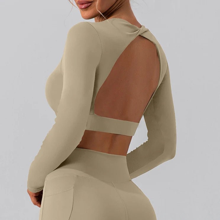 Backless Yoga Sport Bras Long Sleeve Fitness T Shirt Women Breathable Tops - Allen - Fitness