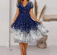 Beautiful Floral Printed V-Neck Short Sleeve Summer Dress for Women.