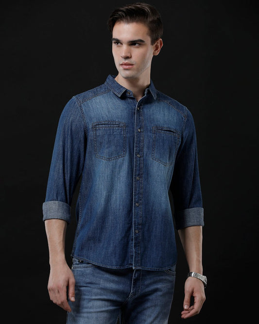 Best Casual Shirts For Men - Slim Fit Solid Denim Shirt By Temple Of Denim - Allen - Fitness