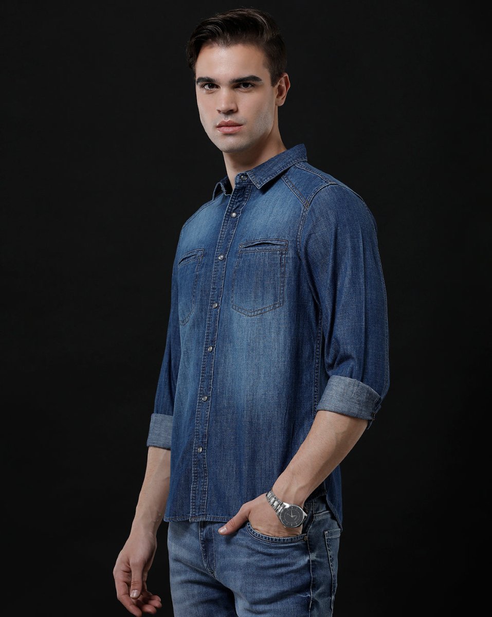 Best Casual Shirts For Men - Slim Fit Solid Denim Shirt By Temple Of Denim - Allen - Fitness