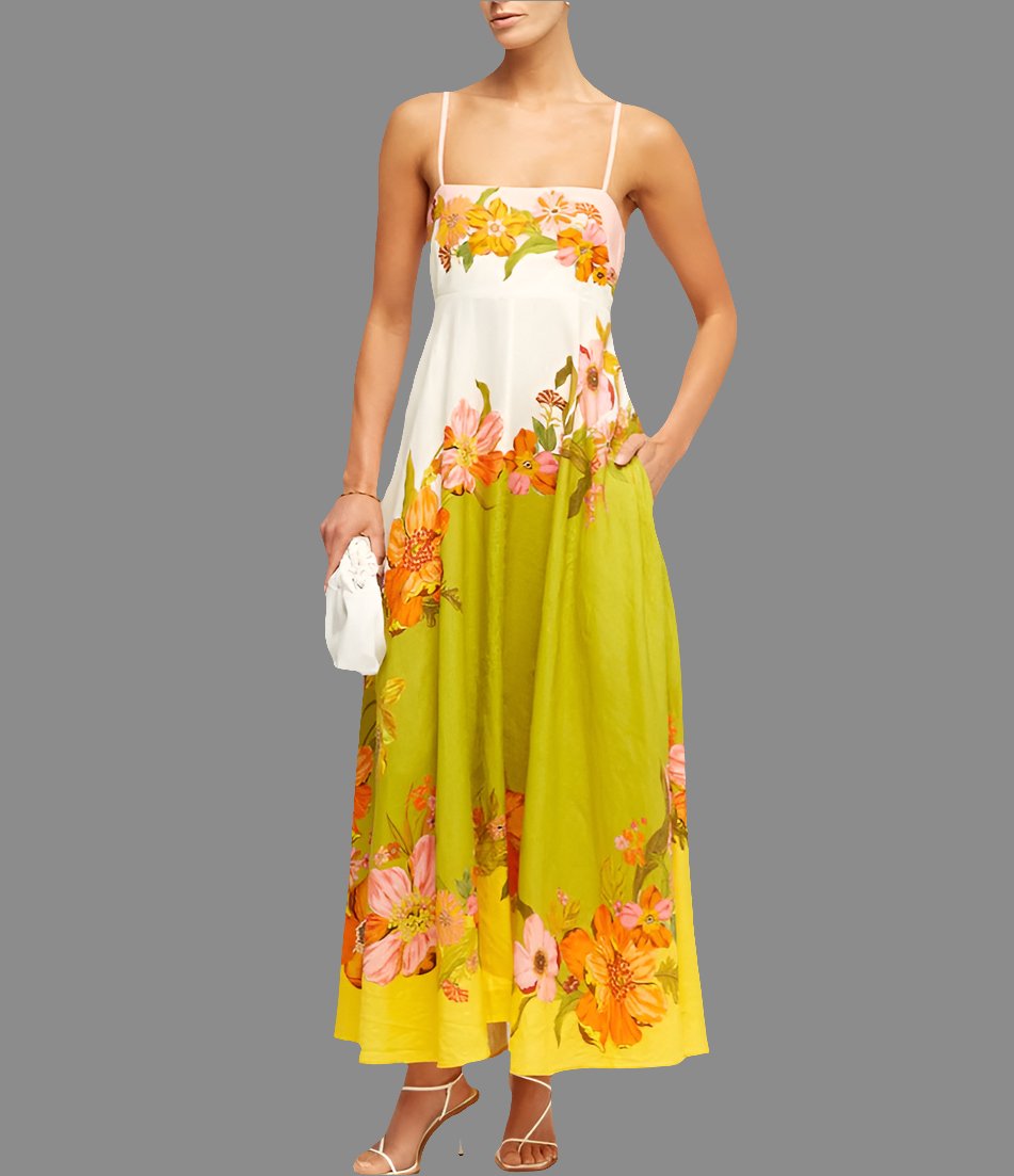 Casual Summer Dress For Women - Stylish Sleeveless High Waist Linen Swing Dress in Picture Color.