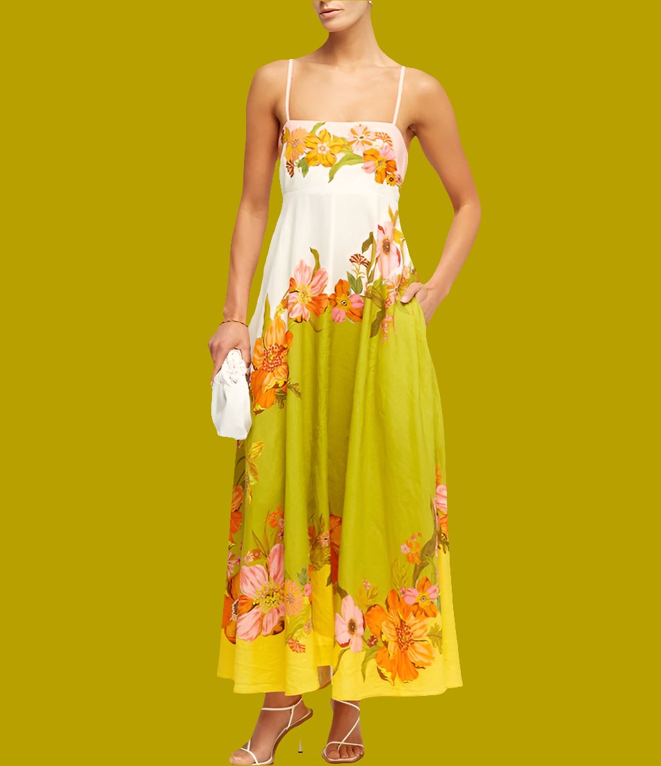 Casual Summer Dress For Women - Stylish Sleeveless High Waist Linen Swing Dress in Picture Color.