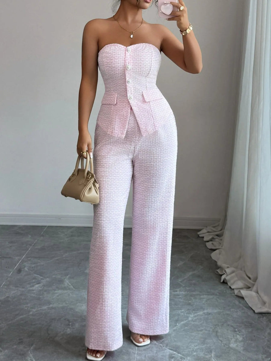 Chic Sweetheart Neck Tube Top and Pants Set - Two - Piece Stylish Women's Outfit - Allen - Fitness