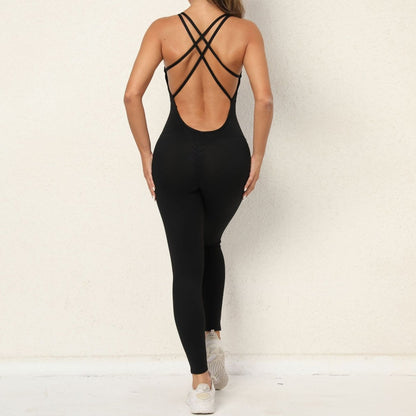 Cross - Strap Yoga Jumpsuit - Quick - Drying, Tight - Fitting Seamless Fitness Leggings for Women - Allen - Fitness
