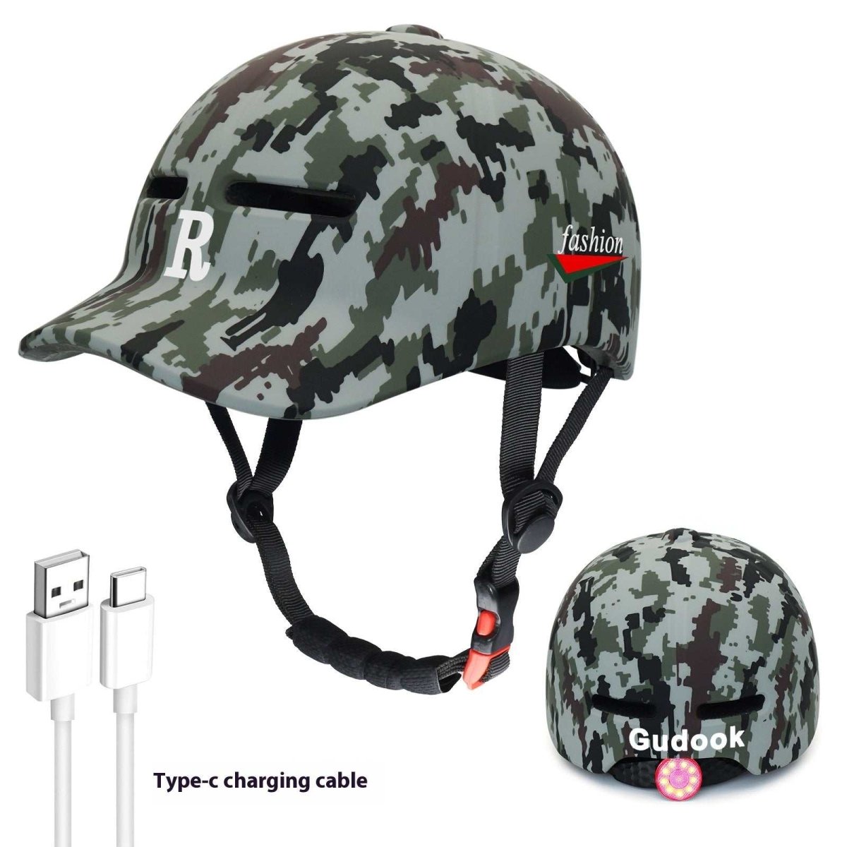 Duck Tongue Integrated Bicycle Riding Helmet Warning Light - Allen - Fitness