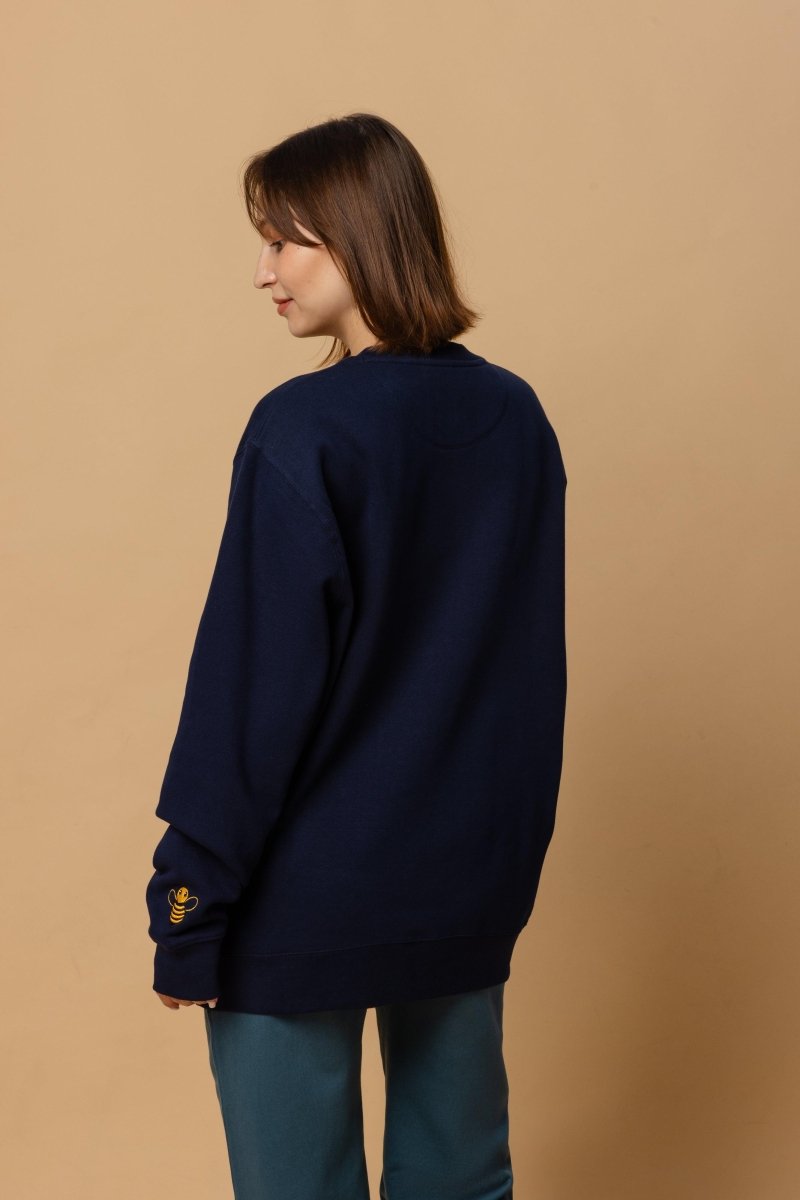 Eco - Friendly Sweatshirt with Embroidered Bee - Soft Organic Cotton Navy Casual Wear - Allen - Fitness