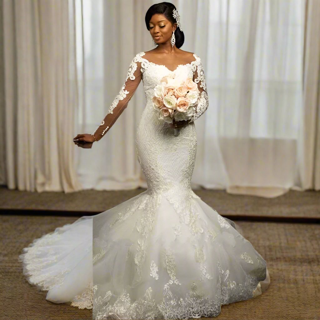 Elegant African Bridal Dresses - Mermaid Wedding Dress with Lace Detail & Custom Fit.