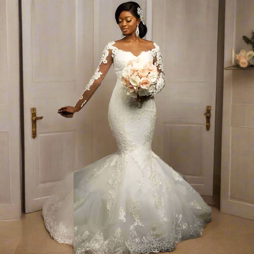 Elegant African Bridal Dresses - Mermaid Wedding Dress with Lace Detail & Custom Fit.
