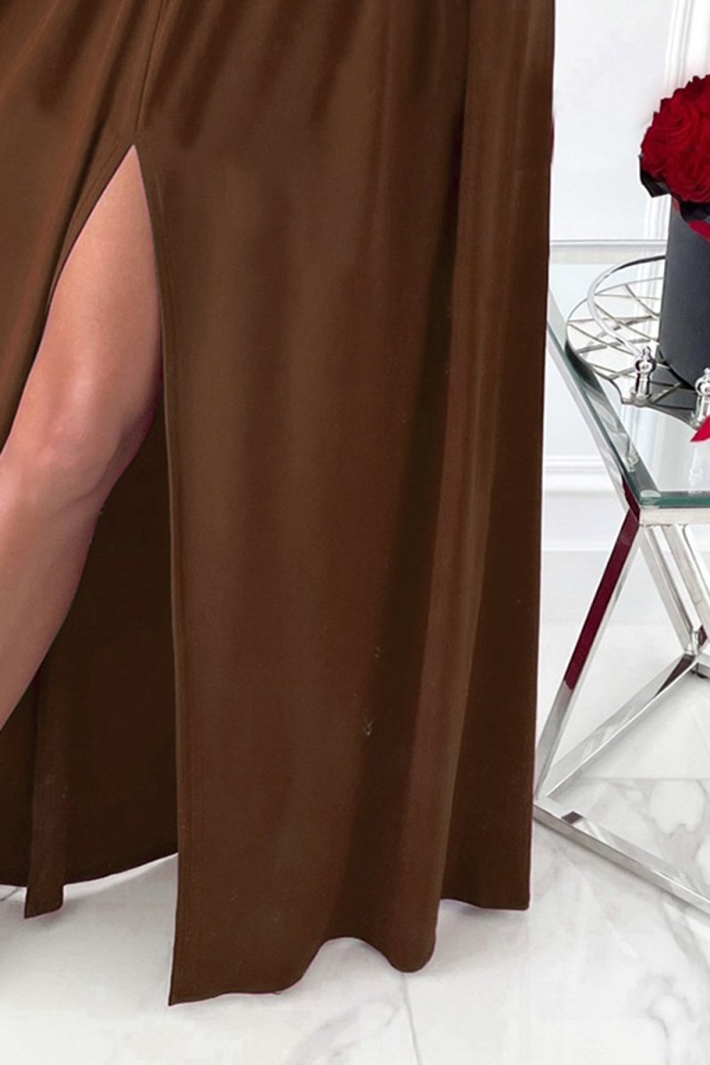 Elegant Evening Dress: Slit Surplice Long Sleeve Maxi Dress with Stretchy Fit by Kenike - Allen - Fitness