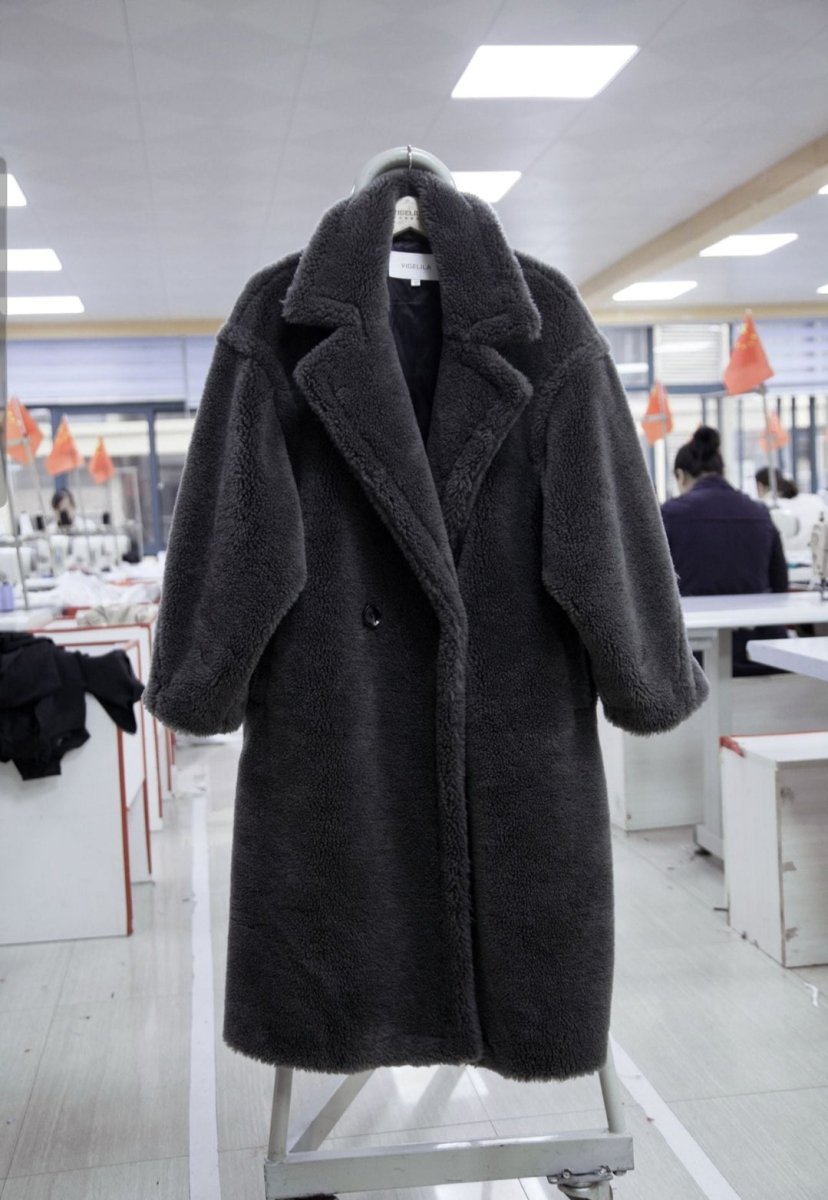 Elegant Gray Woolen Coats For Women - Loose Fit, Long Sleeve, Available In Sizes S, M, L.