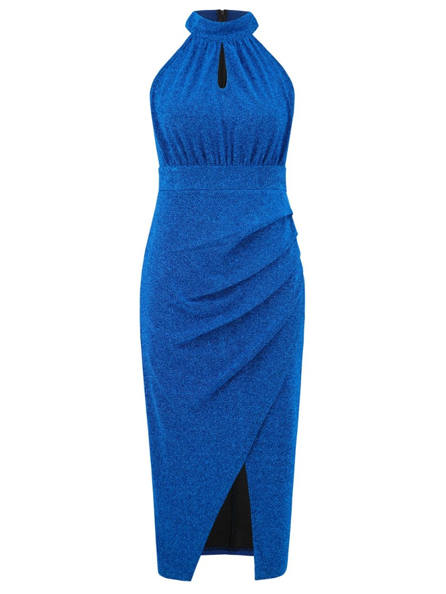 Elegant Mock Neck Sleeveless Dress with Slit - 100% Polyester, Opaque, Machine Washable - Allen - Fitness