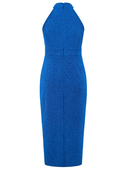 Elegant Mock Neck Sleeveless Dress with Slit - 100% Polyester, Opaque, Machine Washable - Allen - Fitness