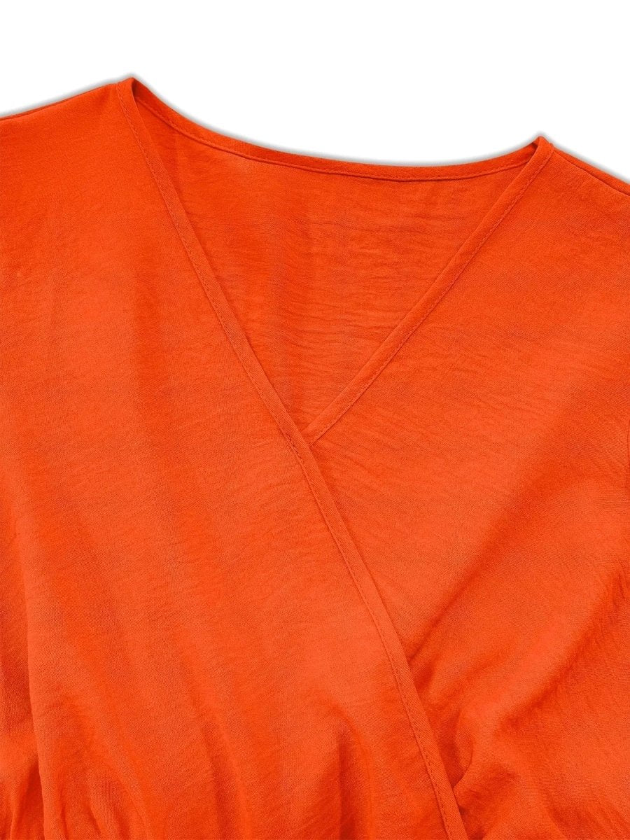 Elegant Plus Size Flutter Sleeve Dress with Surplice Neckline - Perfect for Any Occasion - Allen - Fitness