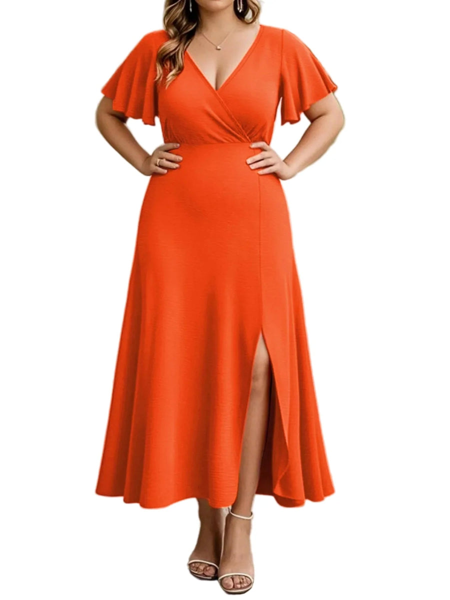 Elegant Plus Size Flutter Sleeve Dress with Surplice Neckline - Perfect for Any Occasion - Allen - Fitness