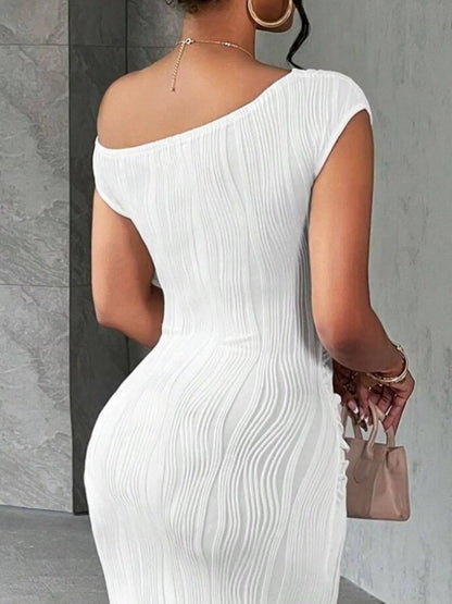 Elegant Textured Maxi Dress - Single Shoulder Bodycon Style for Modern Women - Allen - Fitness