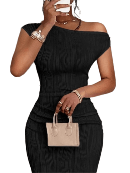 Elegant Textured Maxi Dress - Single Shoulder Bodycon Style for Modern Women - Allen - Fitness