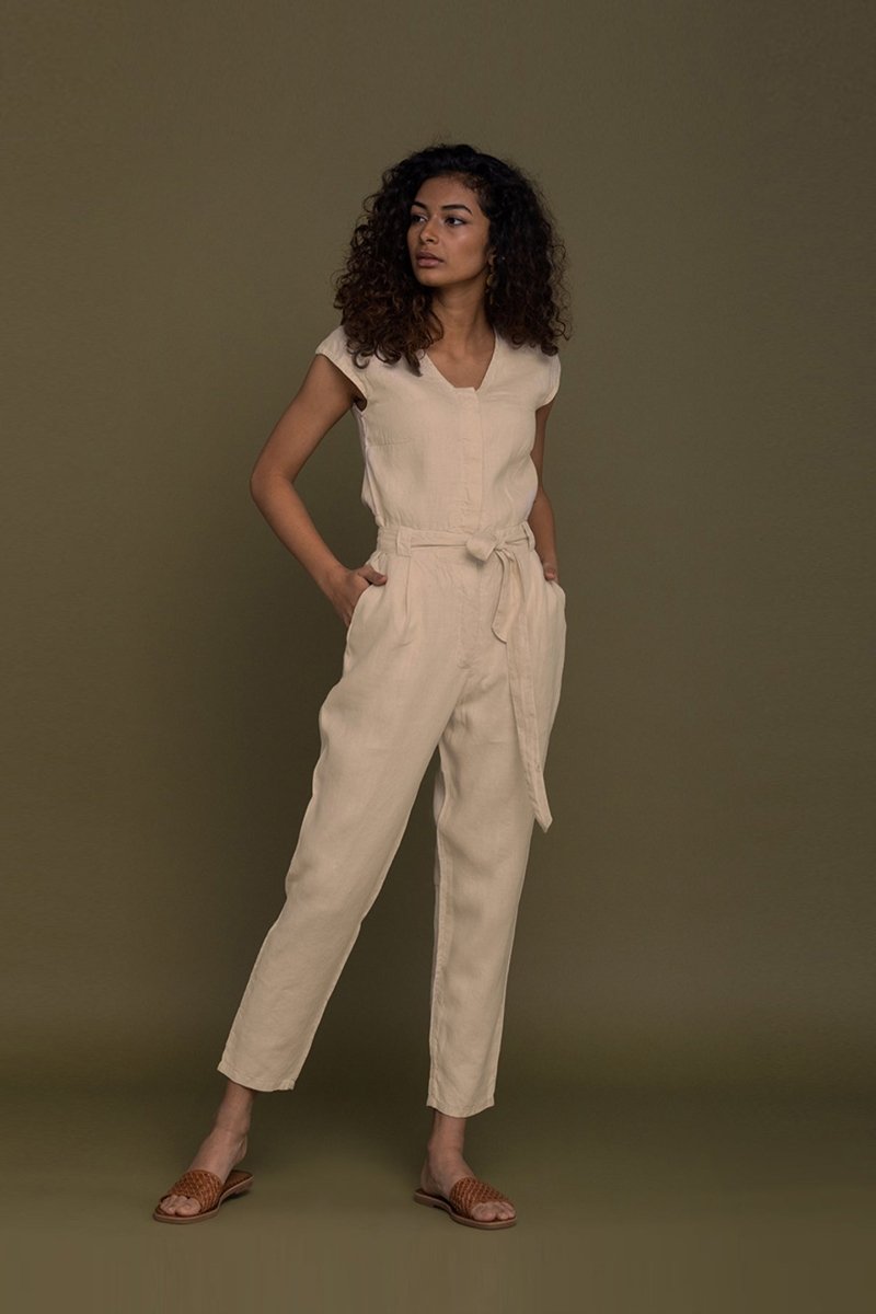 Evening Chai Jumpsuit in Neutral Beige - Allen - Fitness
