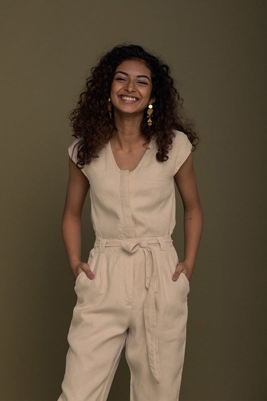 Evening Chai Jumpsuit in Neutral Beige - Allen - Fitness
