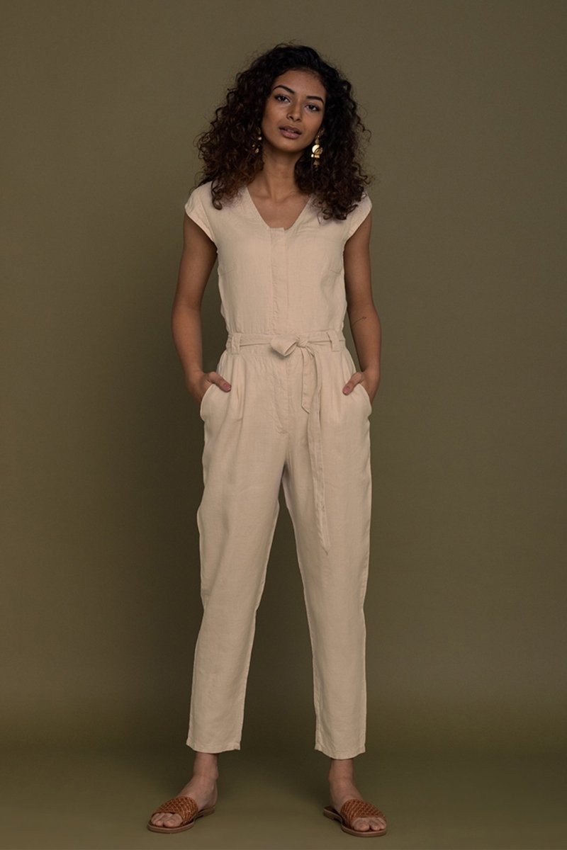 Evening Chai Jumpsuit in Neutral Beige - Allen - Fitness