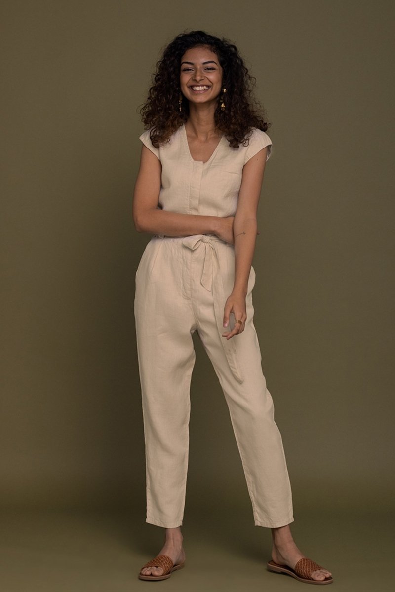 Evening Chai Jumpsuit in Neutral Beige - Allen - Fitness