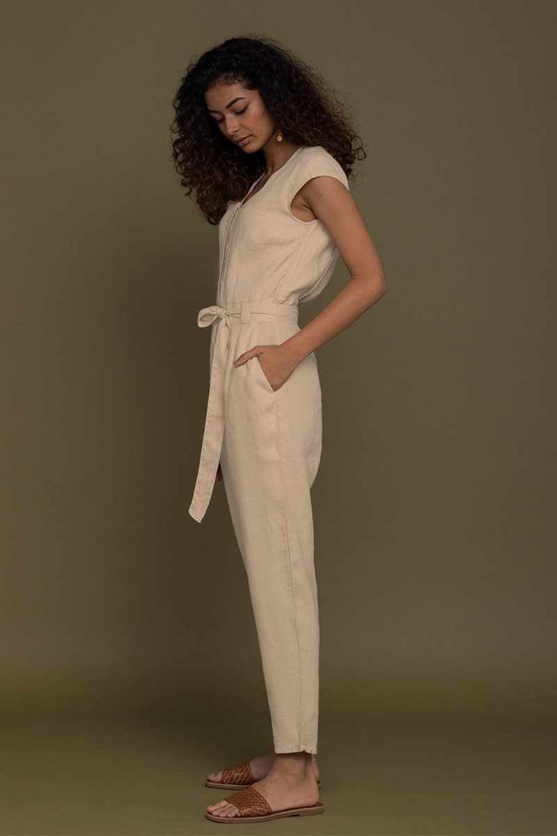 Evening Chai Jumpsuit in Neutral Beige - Allen - Fitness
