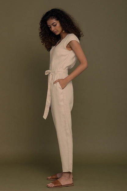 Evening Chai Jumpsuit in Neutral Beige - Allen - Fitness