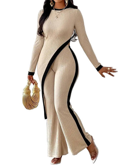 Fashionable Long Sleeve Contrasting Side Split Shirt for Stylish Comfort - Off - White - Allen - Fitness